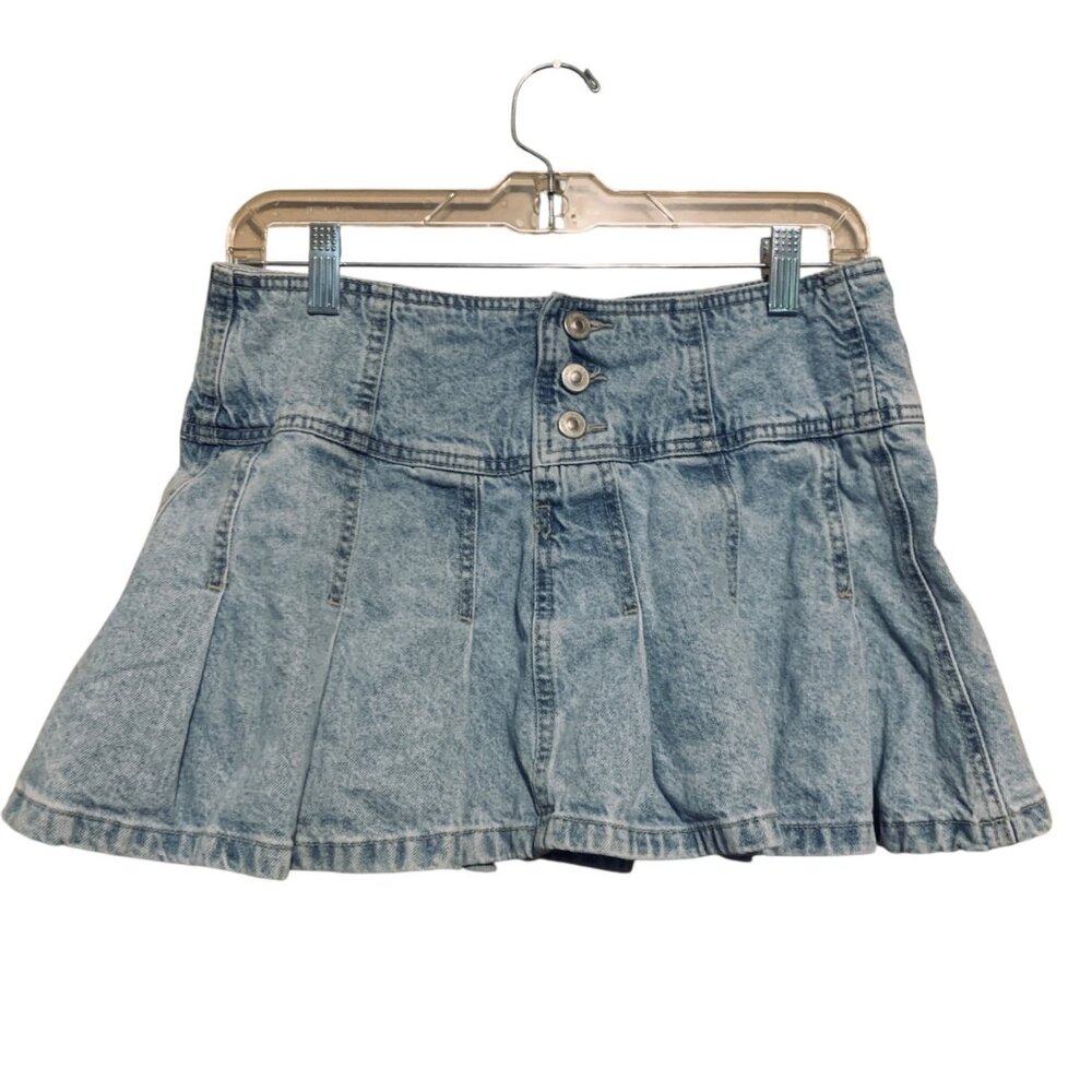 Stradivarius Micro-Mini Skirt Stonewashed Blue Denim‎ Size 8 Pleated Hem